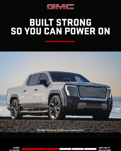 GMC Sierra EV order email, Vehicle produced: Built strong so you can power on