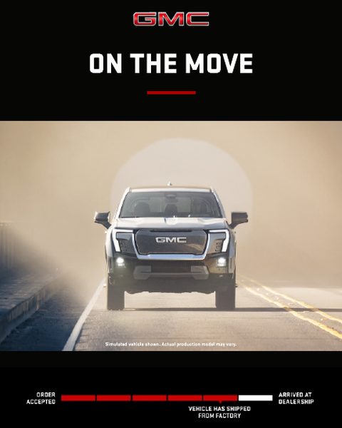 GMC Sierra EV order email, Order shipped: On the move