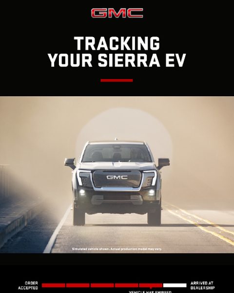 GMC Sierra EV order email, In transit: Tracking your Sierra EV
