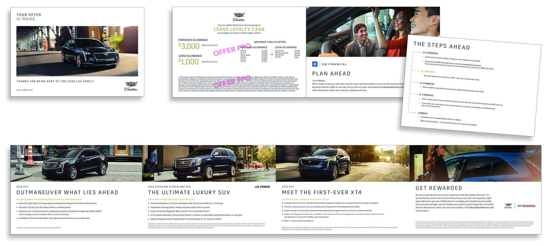 Cadillac lease-end direct mail, lease loyalty offer mailer: Your offer is inside